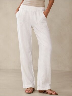 Sonoma Life + Style White Linen Blend Straight Leg Pull-On Pants Size 12 (1350)
